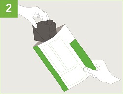 2. Doe de lege inktcartridge in de groene recyclage retourenvelop